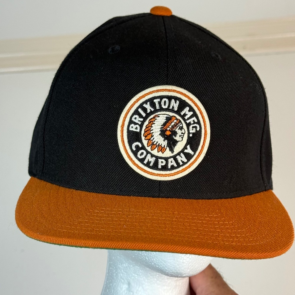 Brixton Mfg Co Snapback Hat Black Orange Wool Blend Adjustable Flat Brim Cap - Picture 6 of 10